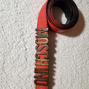 Moschino Vintage Reversible Red/Black Leather Belt with Brass Hardware.